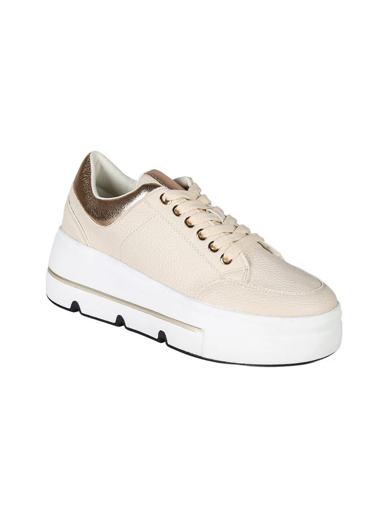 Sneakers donna stringate con platform - beige