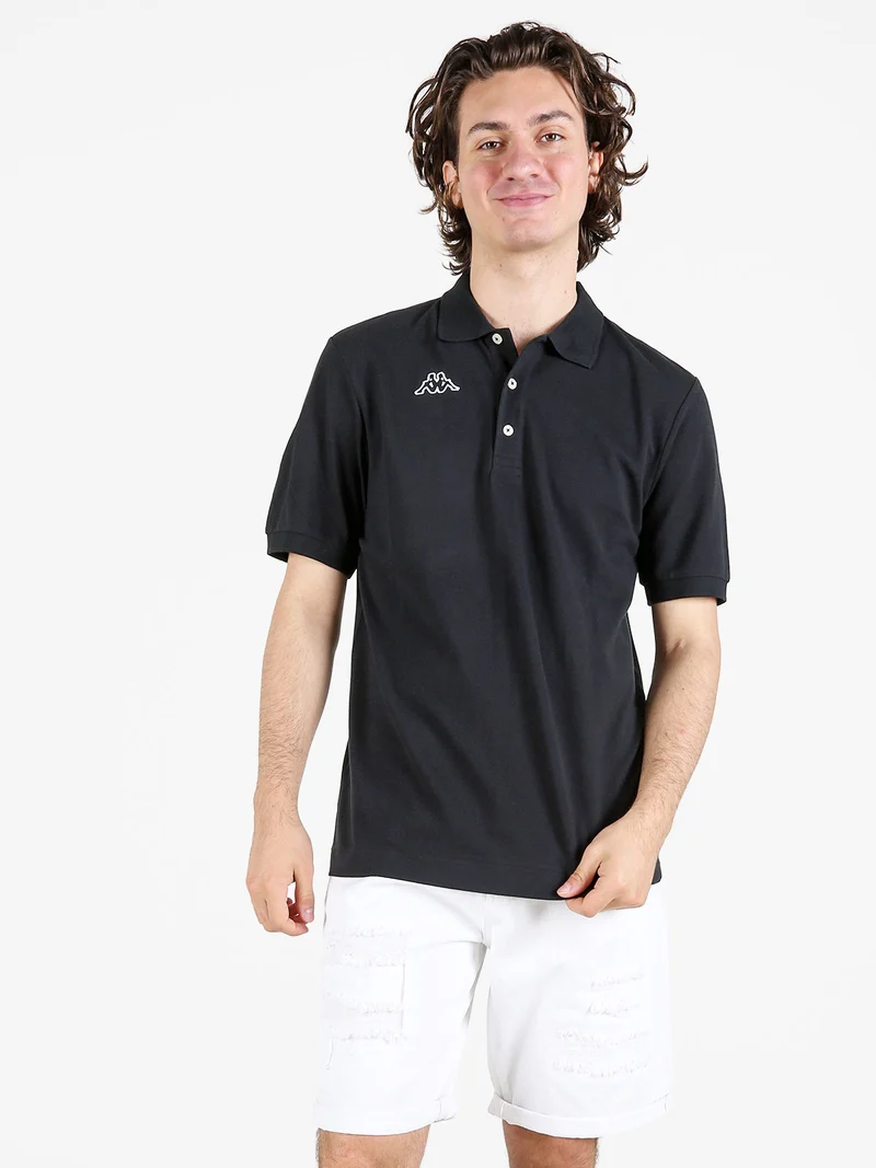 Polo da uomo in cotone a manica corta con logo - nero