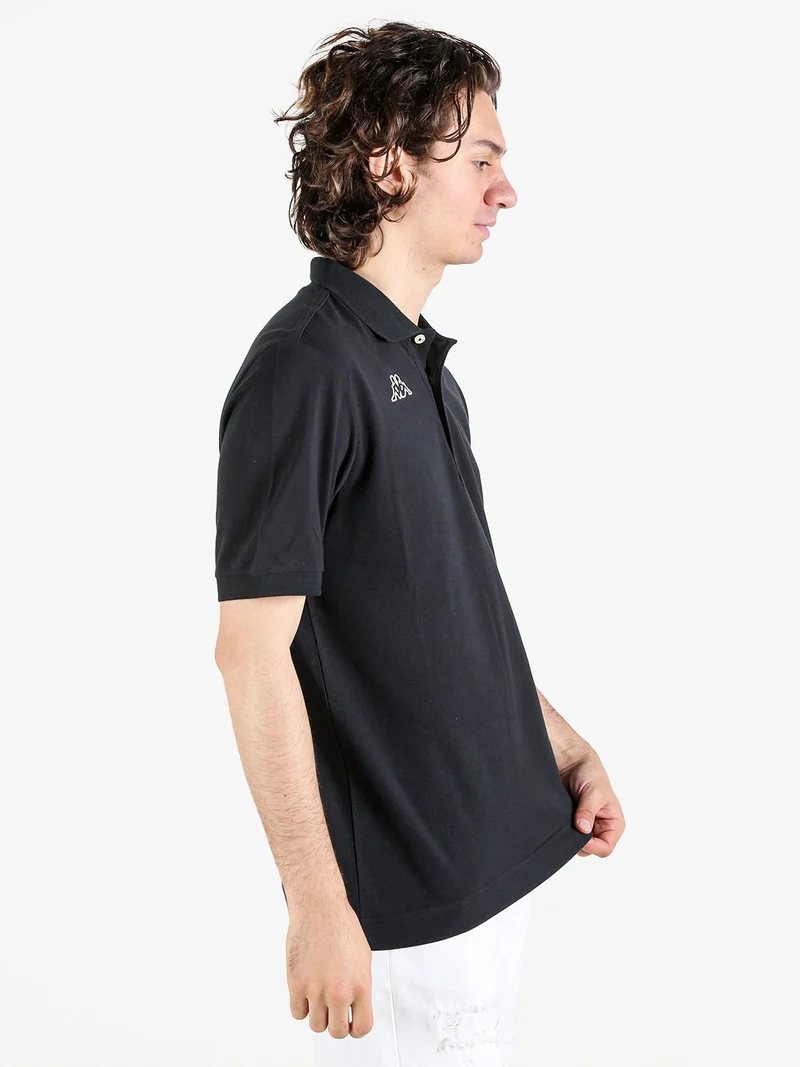 Polo da uomo in cotone a manica corta con logo - nero
