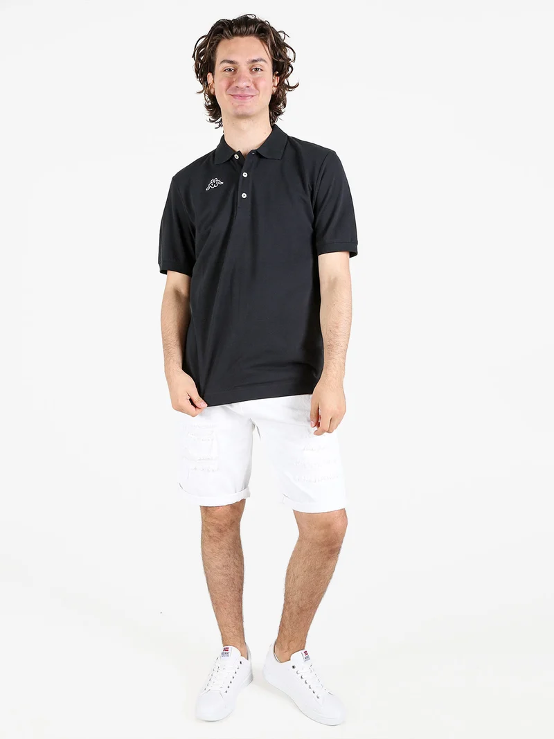 Polo da uomo in cotone a manica corta con logo - nero