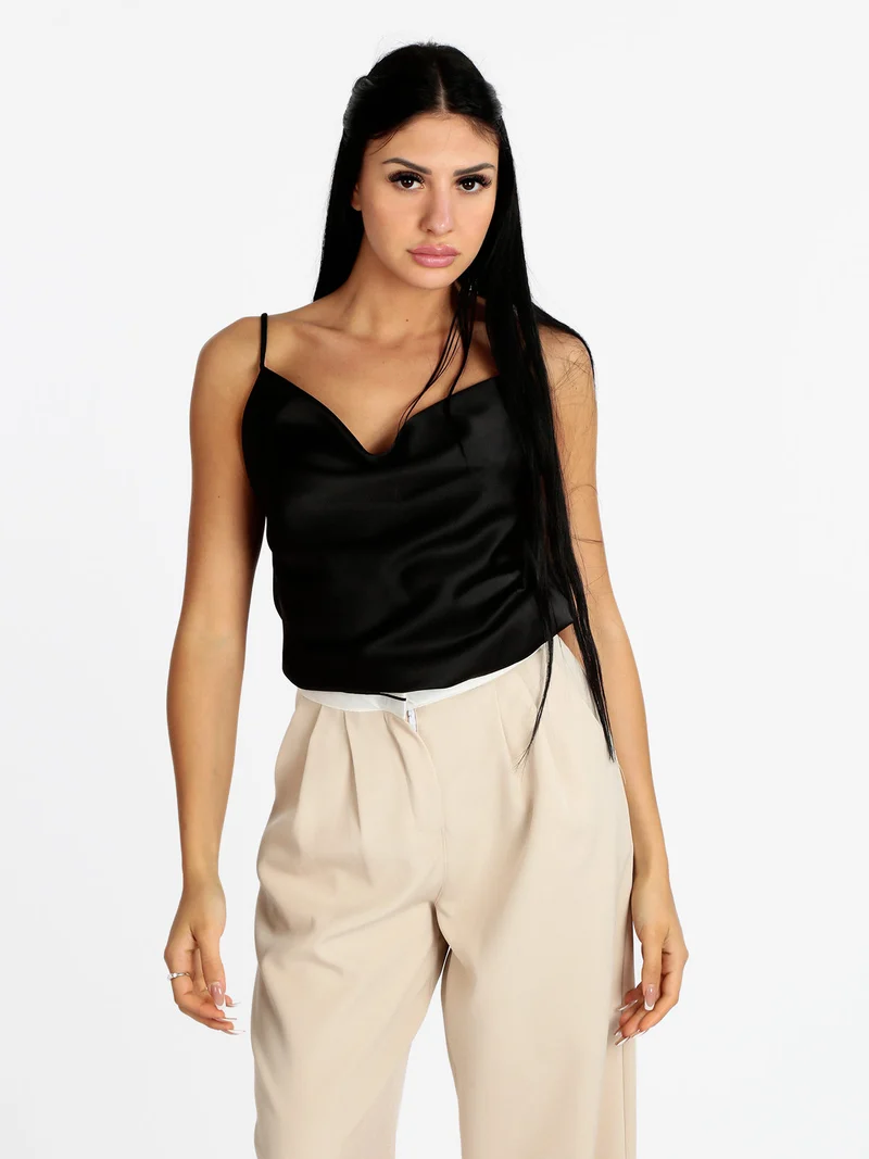 Top donna con scollo a cascata - nero
