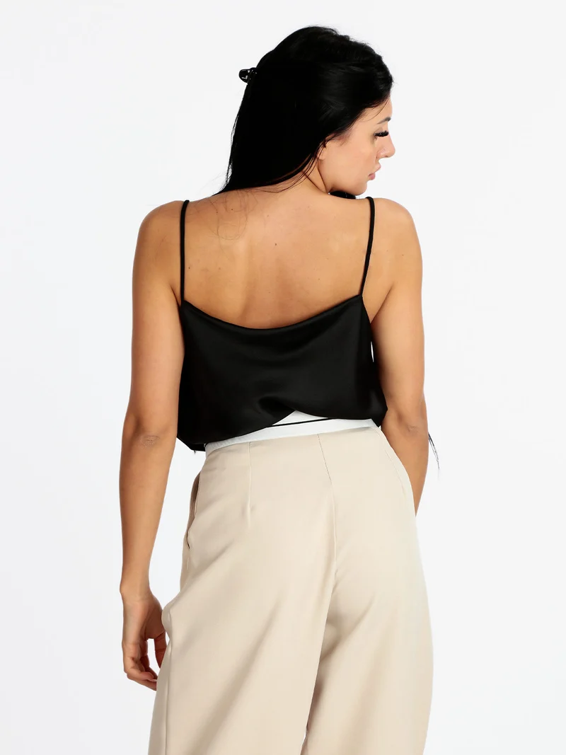 Top donna con scollo a cascata - nero