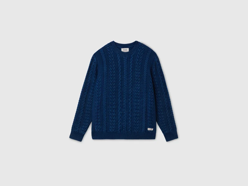 Zopfstrickpullover aus 100 % Wolle