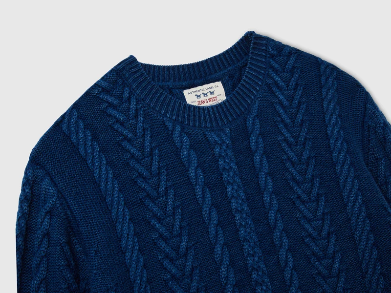 Zopfstrickpullover aus 100 % Wolle