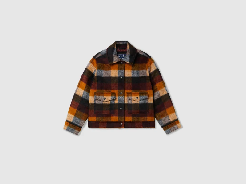 Karierte Motorradjacke aus Wollmischgewebe