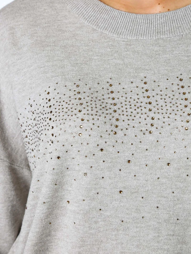 Pullover donna in maglia oversize con strass - fango