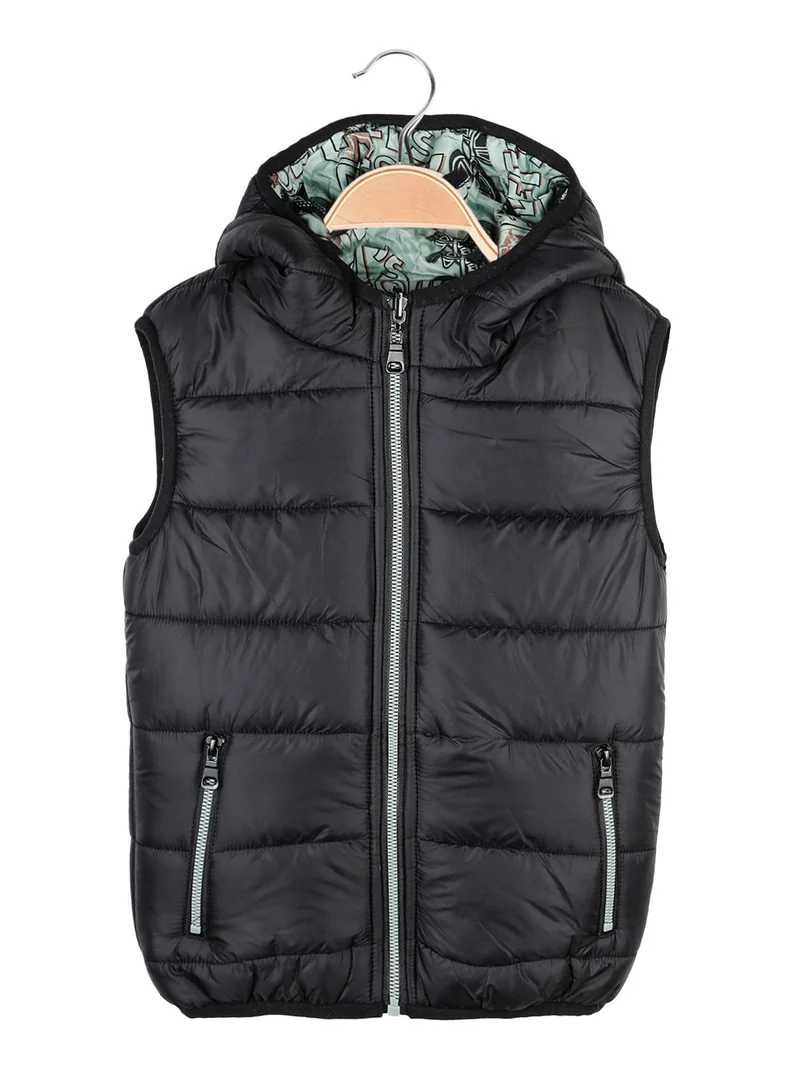 Smanicato da bambino reversibile con cappuccio e zip - nero