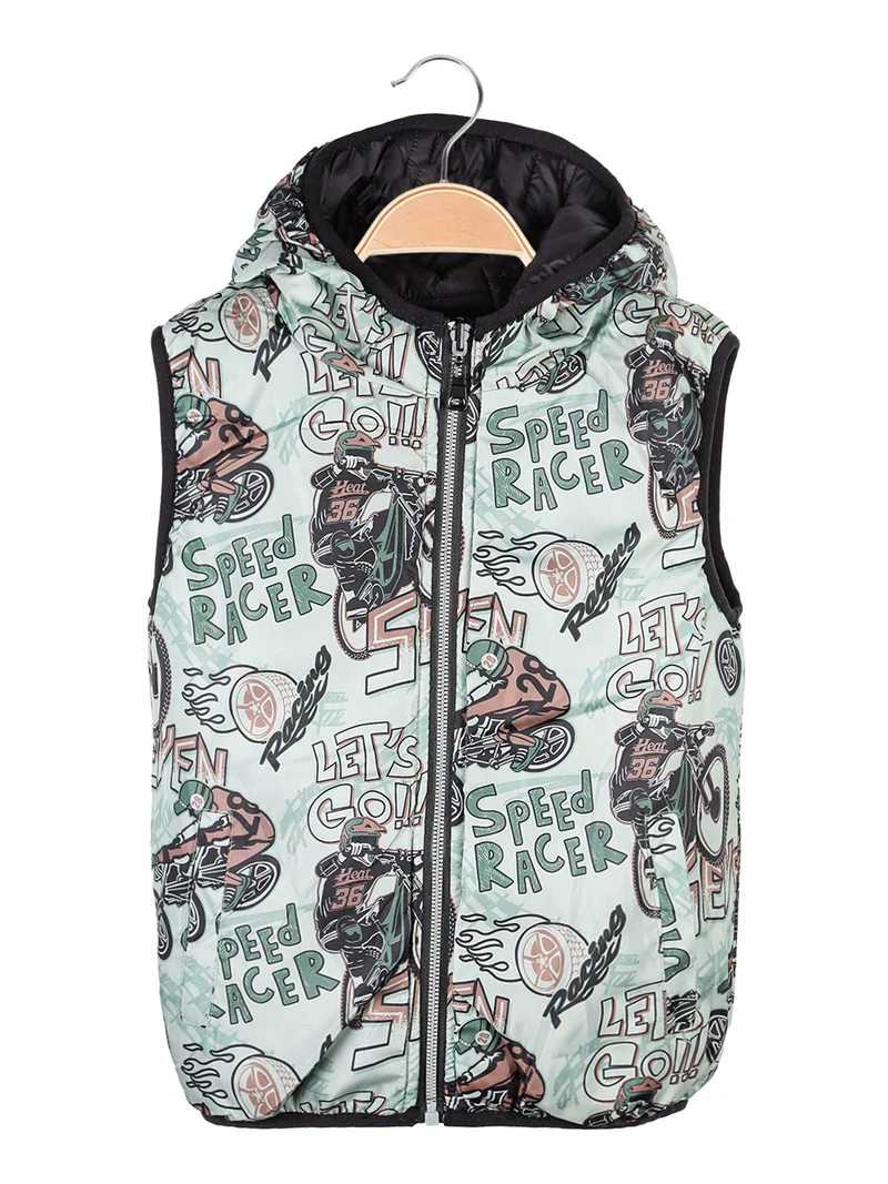 Smanicato da bambino reversibile con cappuccio e zip - nero