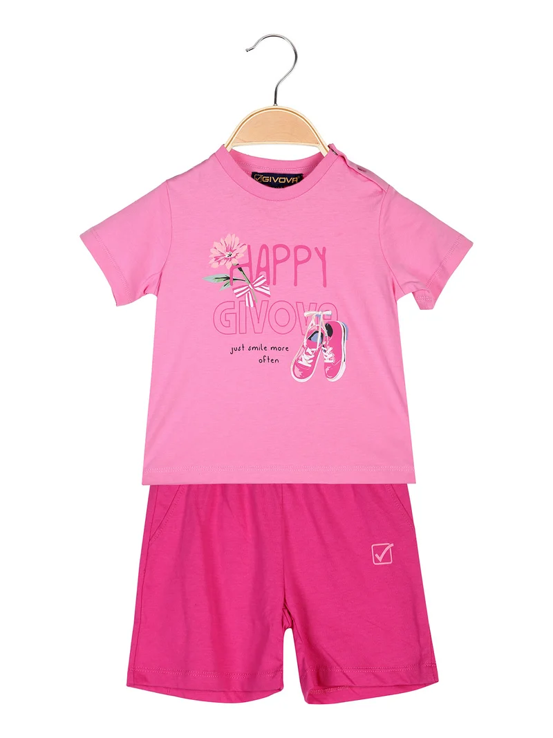 Completo corto da neonata con t-shirt e shorts - rosa