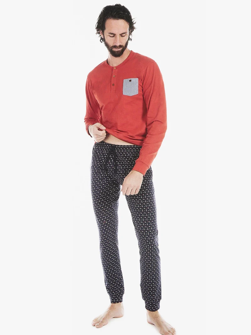 Pigiama lungo uomo in cotone con stampe - bordeaux