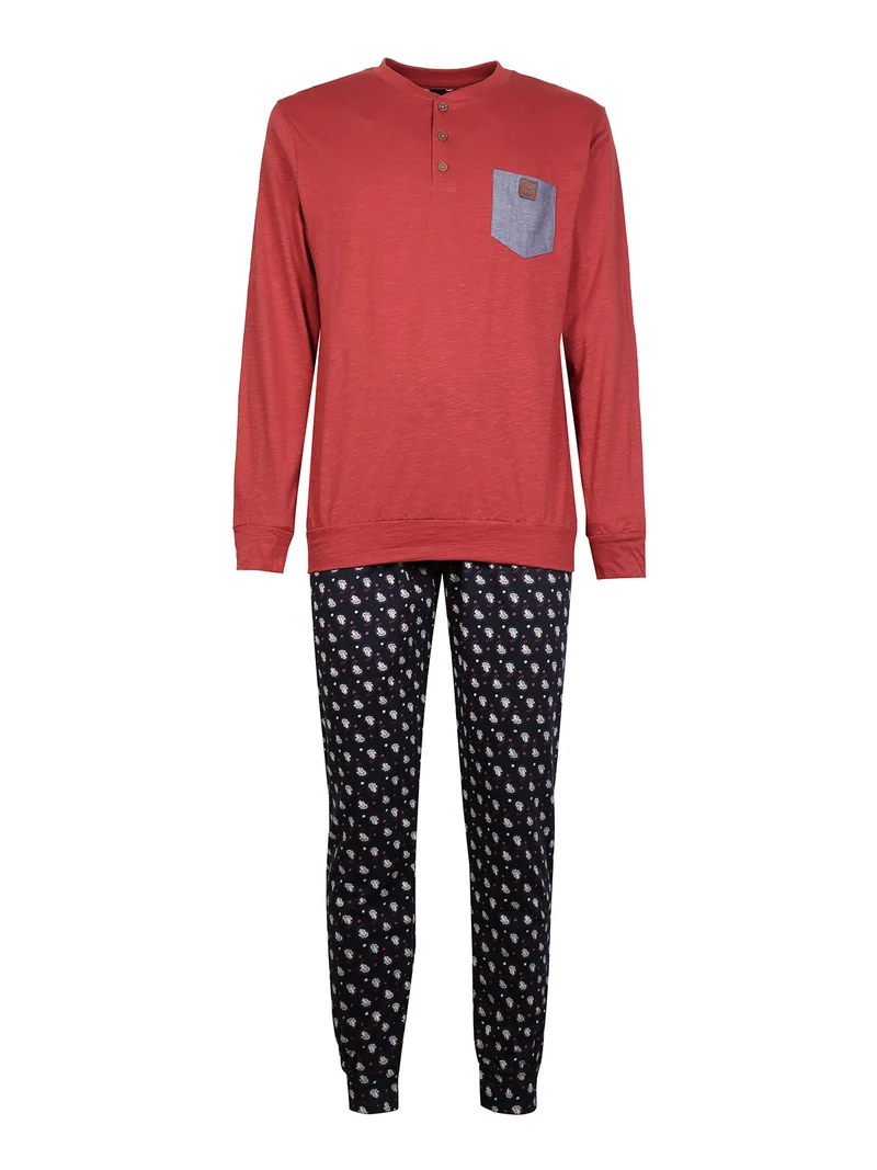 Pigiama lungo uomo in cotone con stampe - bordeaux