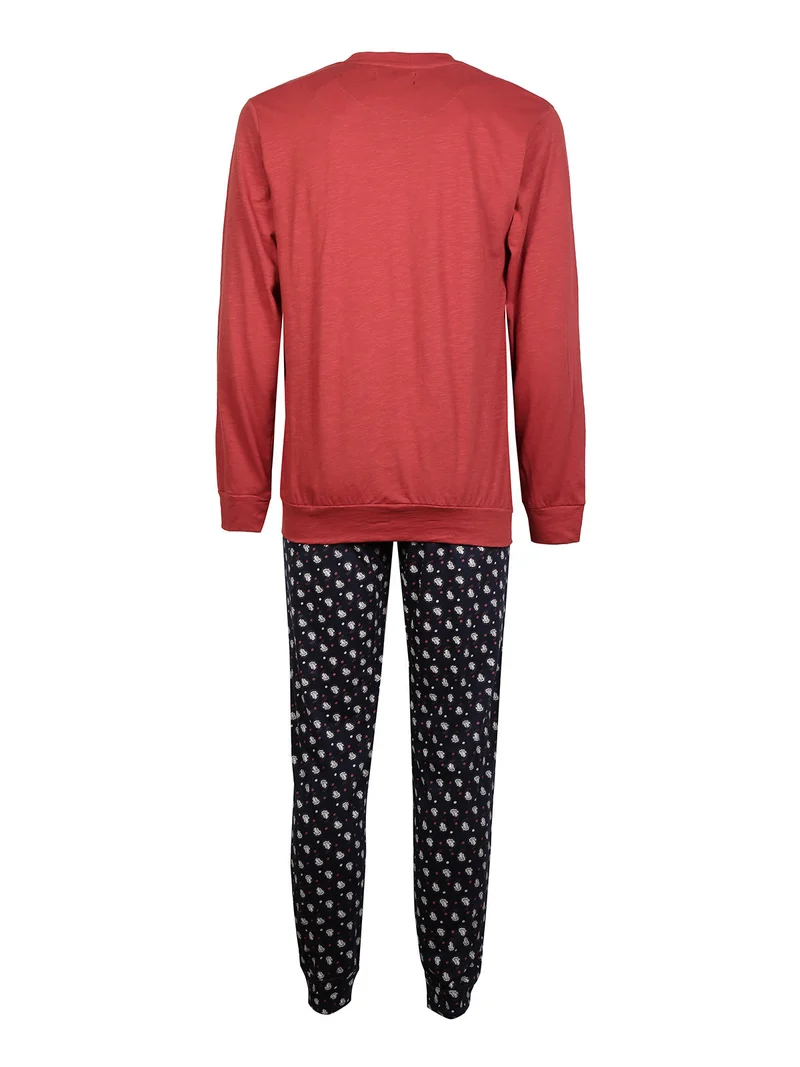 Pigiama lungo uomo in cotone con stampe - bordeaux