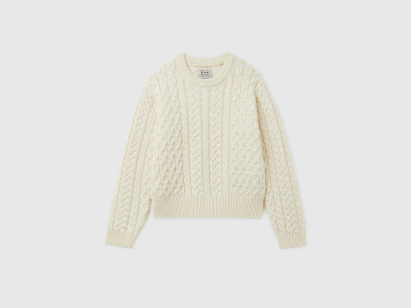 Zopfstrickpullover aus Wollmischung