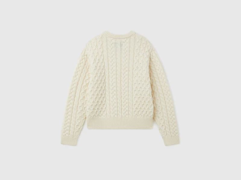 Zopfstrickpullover aus Wollmischung