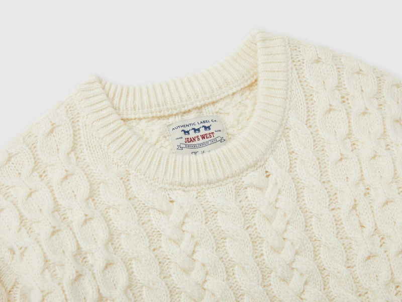Zopfstrickpullover aus Wollmischung