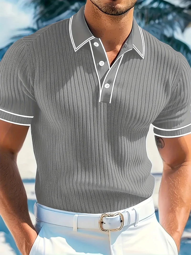 Herren Poloshirt | Kurzarm-Polo mit Knopfleiste, Rippstruktur und regulärer Passform für Sommer, Freizeit und Büro