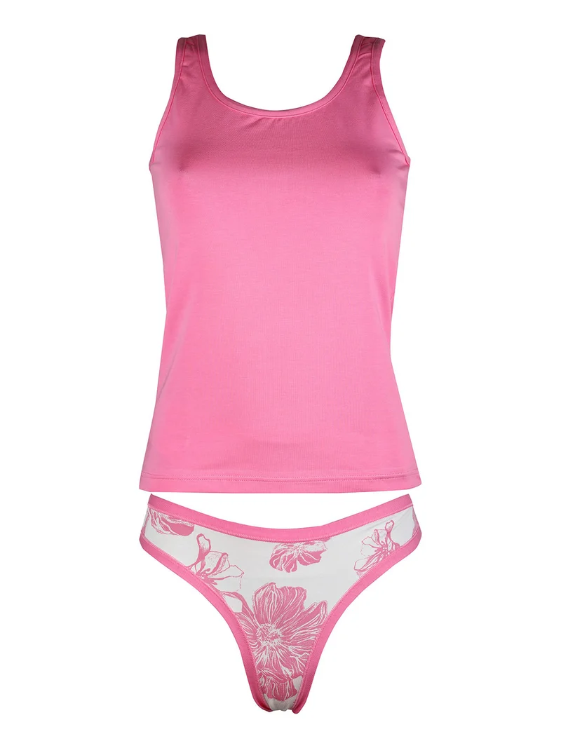 Coordinato intimo da donna con top in cotone e brasiliana - rosa