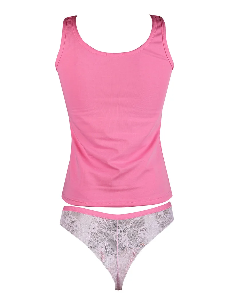 Coordinato intimo da donna con top in cotone e brasiliana - rosa