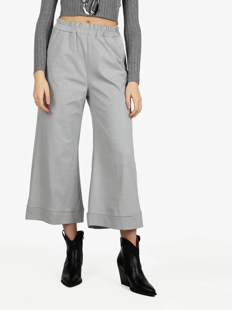 Pantaloni donna a gamba larga - grigio