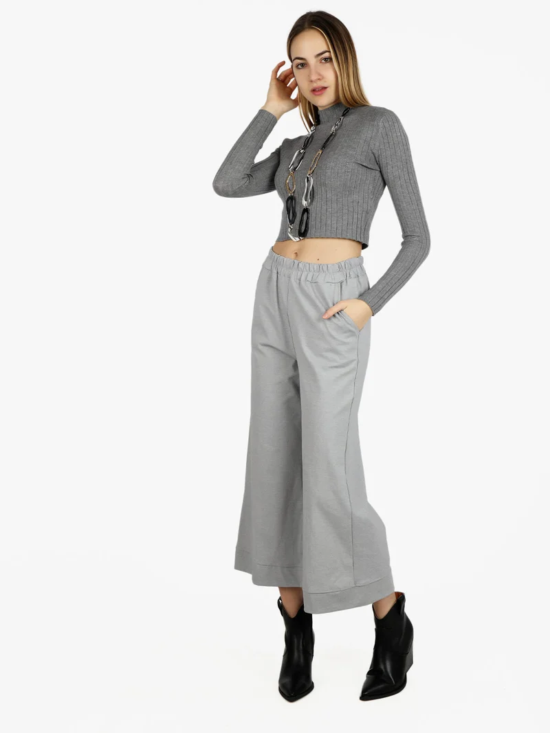 Pantaloni donna a gamba larga - grigio