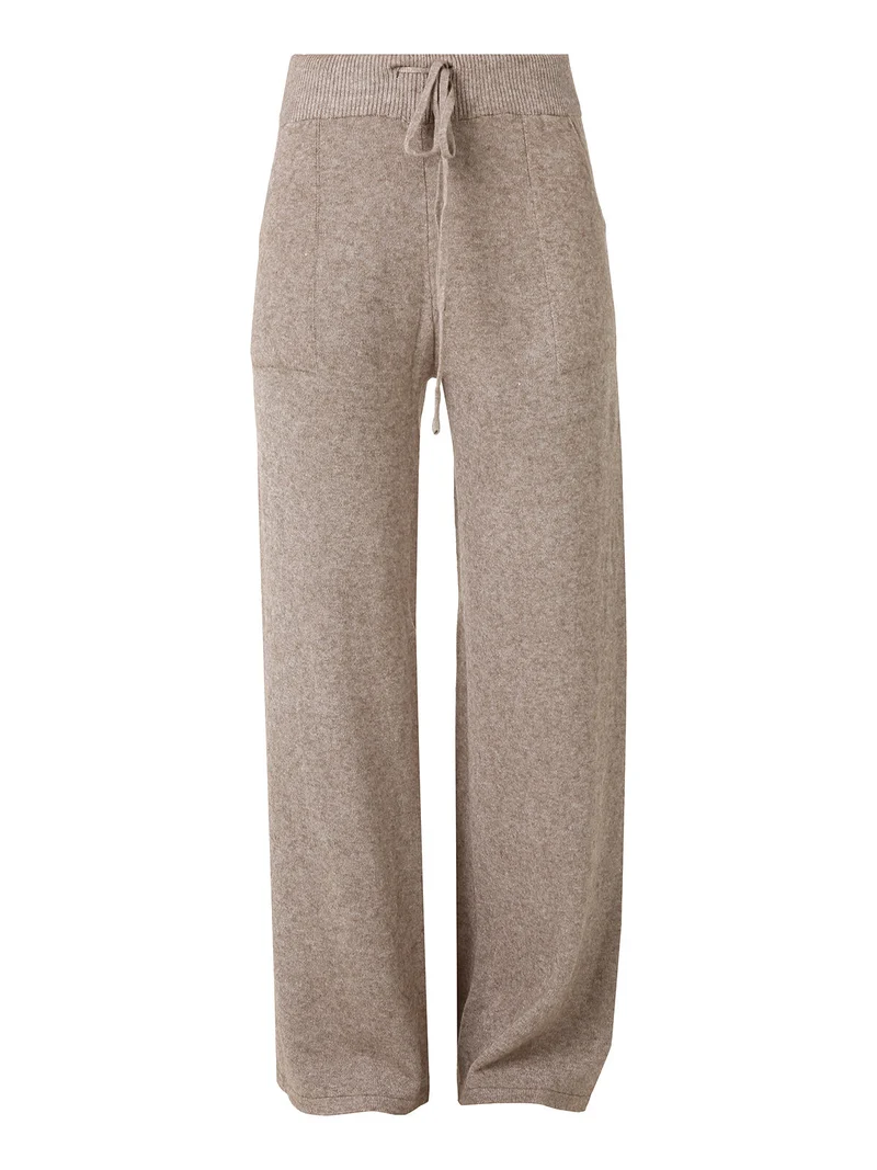 Pantaloni donna in maglia a gamba larga con coulisse - sabbia