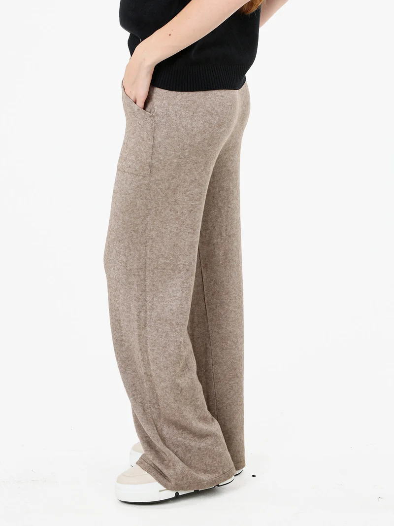 Pantaloni donna in maglia a gamba larga con coulisse - sabbia