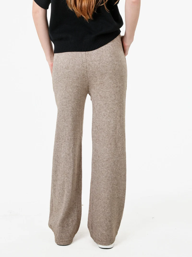 Pantaloni donna in maglia a gamba larga con coulisse - sabbia
