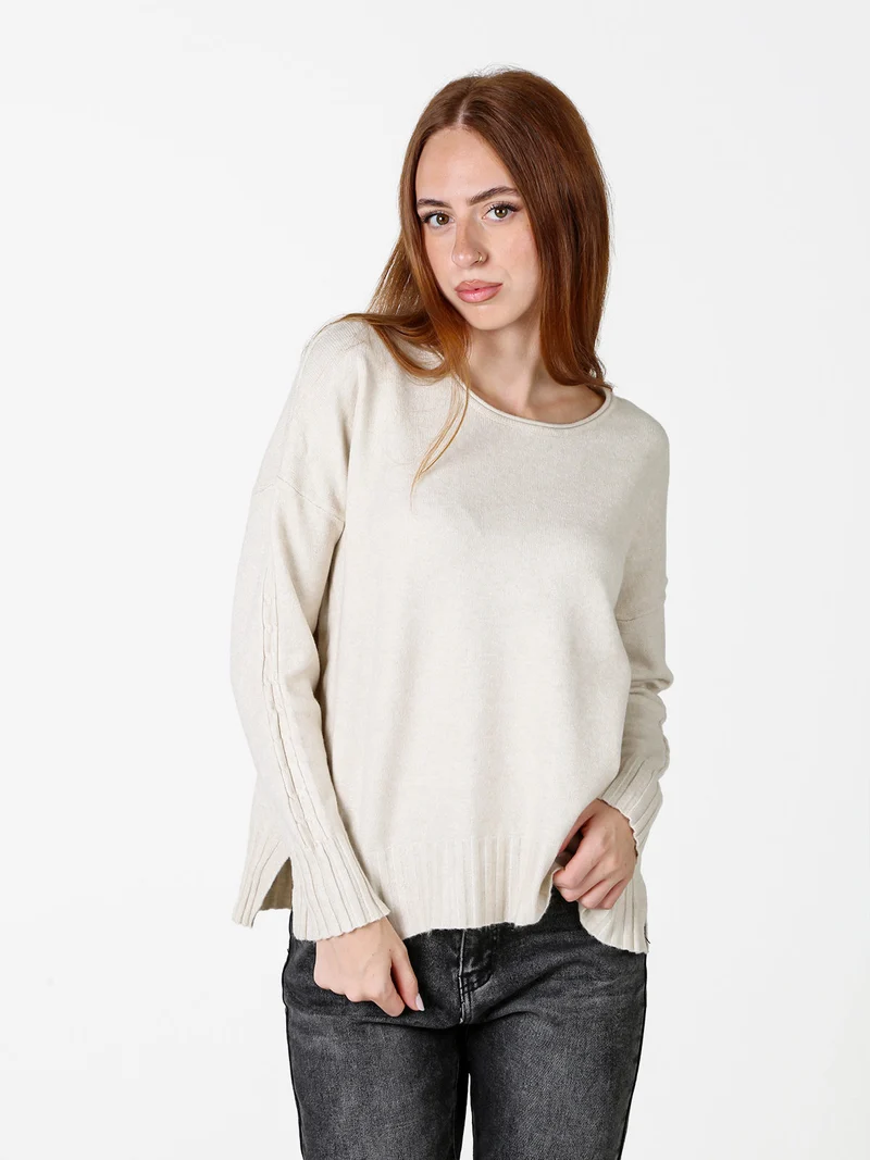 Maglione girocollo da donna oversize - beige
