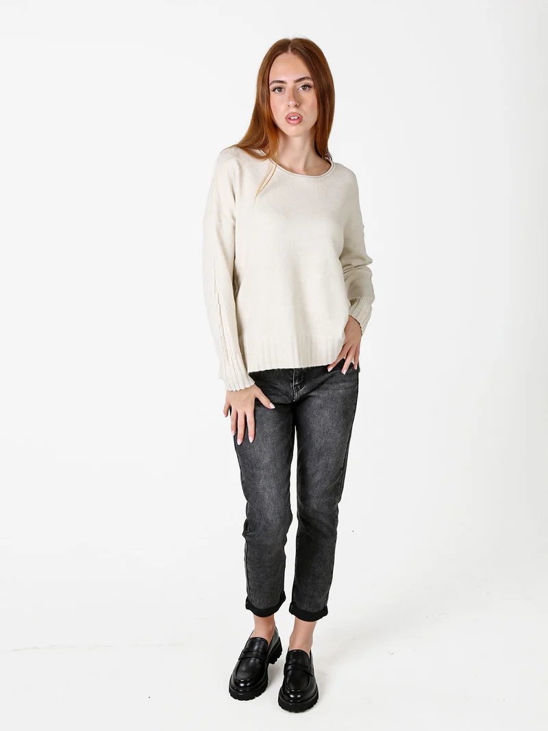 Maglione girocollo da donna oversize - beige