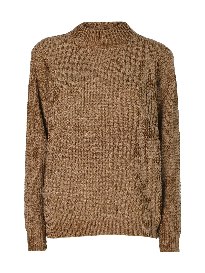 Maglione accollato da donna in ciniglia - marrone