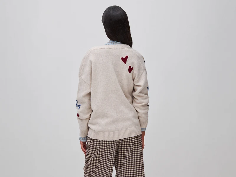 Strickjacke aus 100 % Wolle mit floralem Einsatz