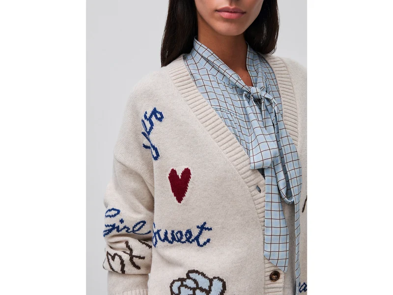 Strickjacke aus 100 % Wolle mit floralem Einsatz