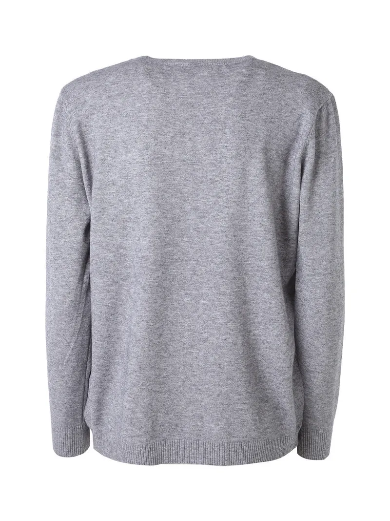 Pullover donna in maglia con scollo a V - grigio