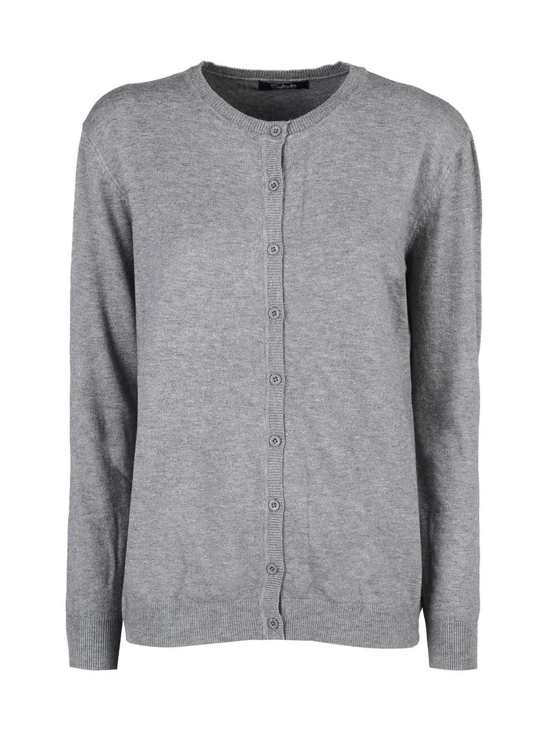 Cardigan girocollo da donna in maglia - grigio