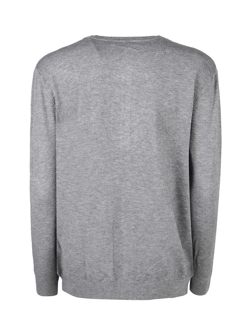 Cardigan girocollo da donna in maglia - grigio