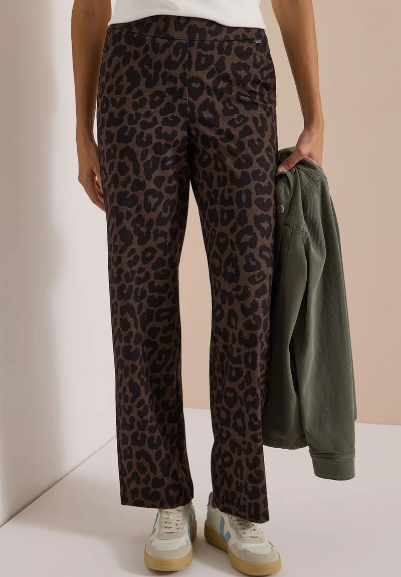 High Waist Straight Leg Hose mit Leo-Muster