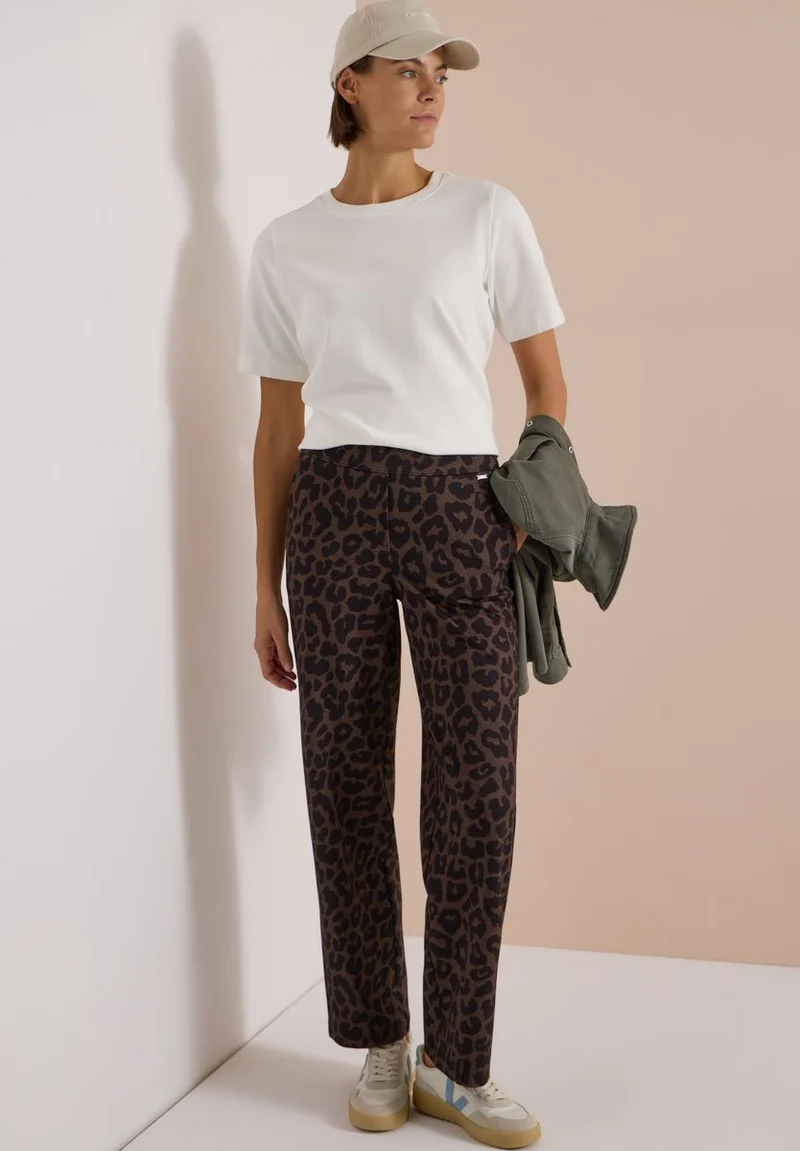 High Waist Straight Leg Hose mit Leo-Muster