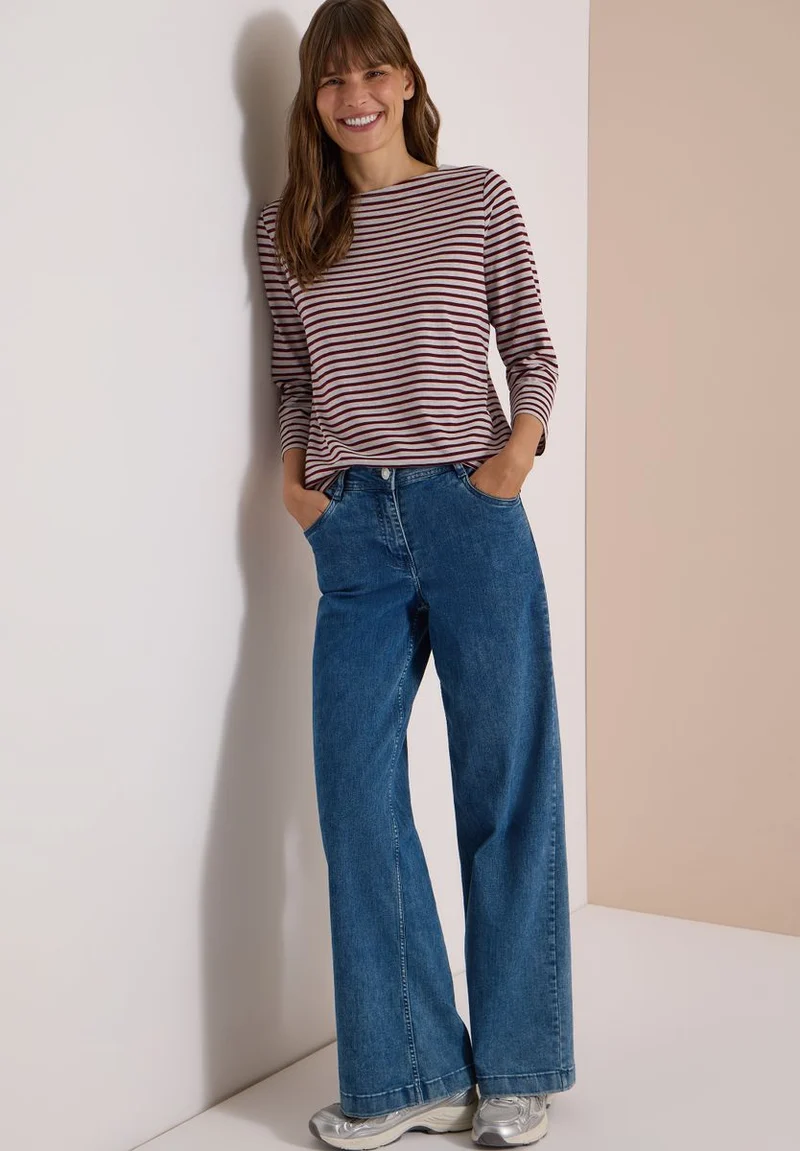 3/4-Arm Shirt mit Boat Neck und Streifen