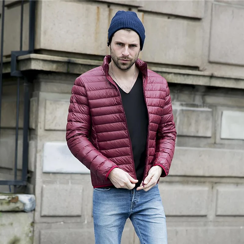 Herren Daunenjacke | Winter Steppjacke mit Stehkragen und leichter Wattierung