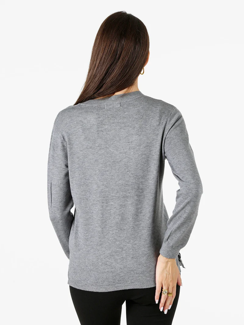 Maglia girocollo da donna con ricamo sul finale - grigio