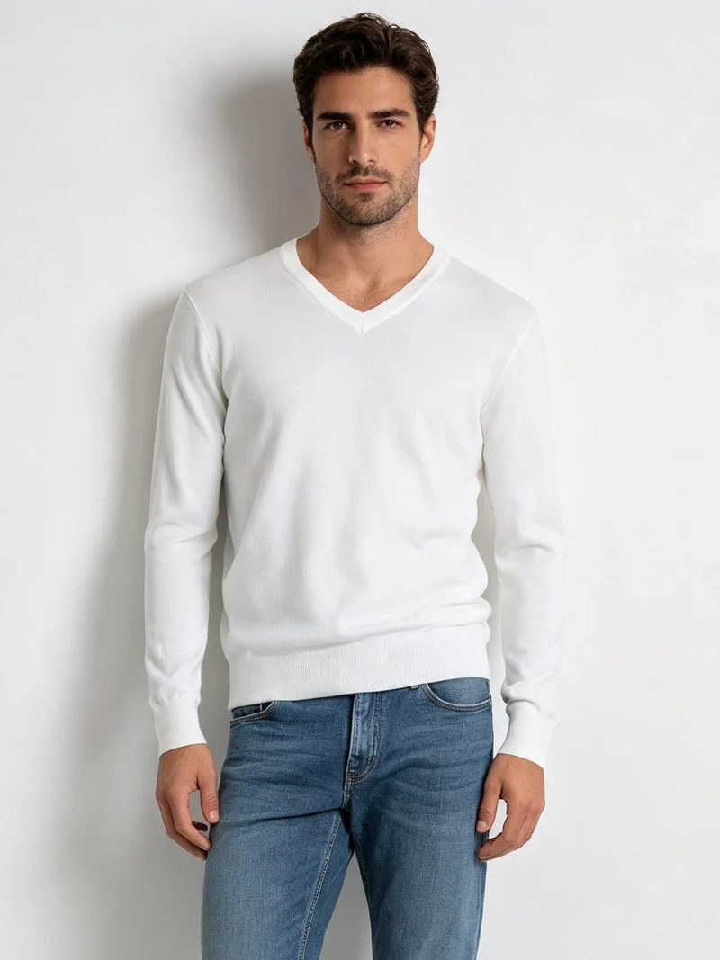Maglia uomo con scollo a V tinta unita - bianco