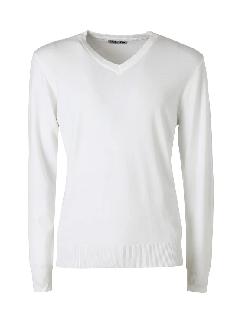 Maglia uomo con scollo a V tinta unita - bianco
