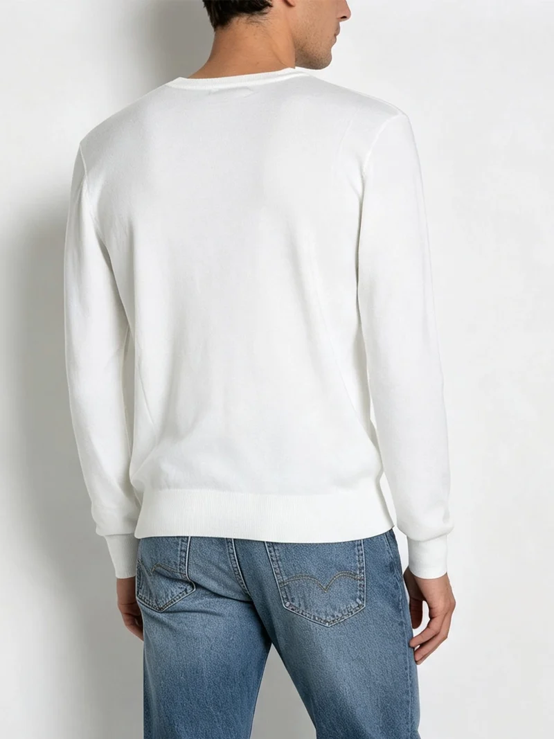 Maglia uomo con scollo a V tinta unita - bianco