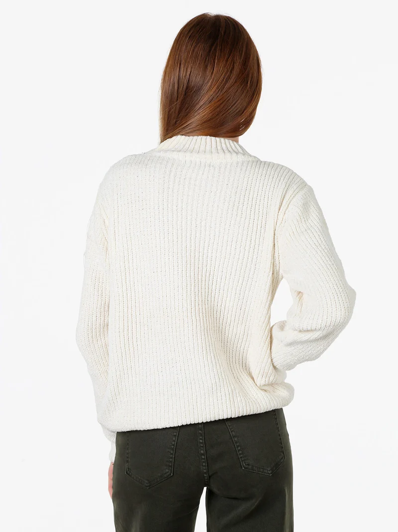 Maglione accollato da donna in ciniglia - panna