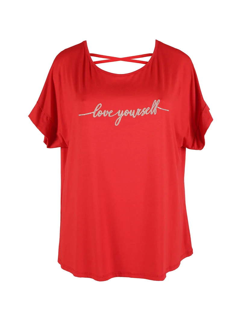 Maxi t-shirt donna con strass - rosso