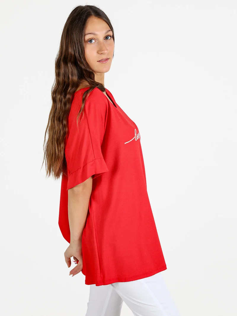 Maxi t-shirt donna con strass - rosso