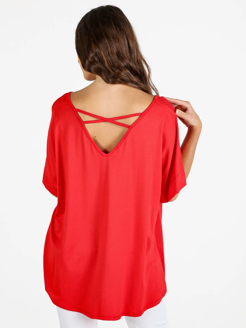 Maxi t-shirt donna con strass - rosso