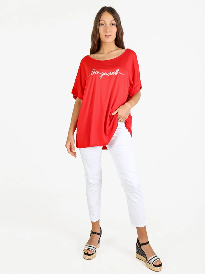 Maxi t-shirt donna con strass - rosso
