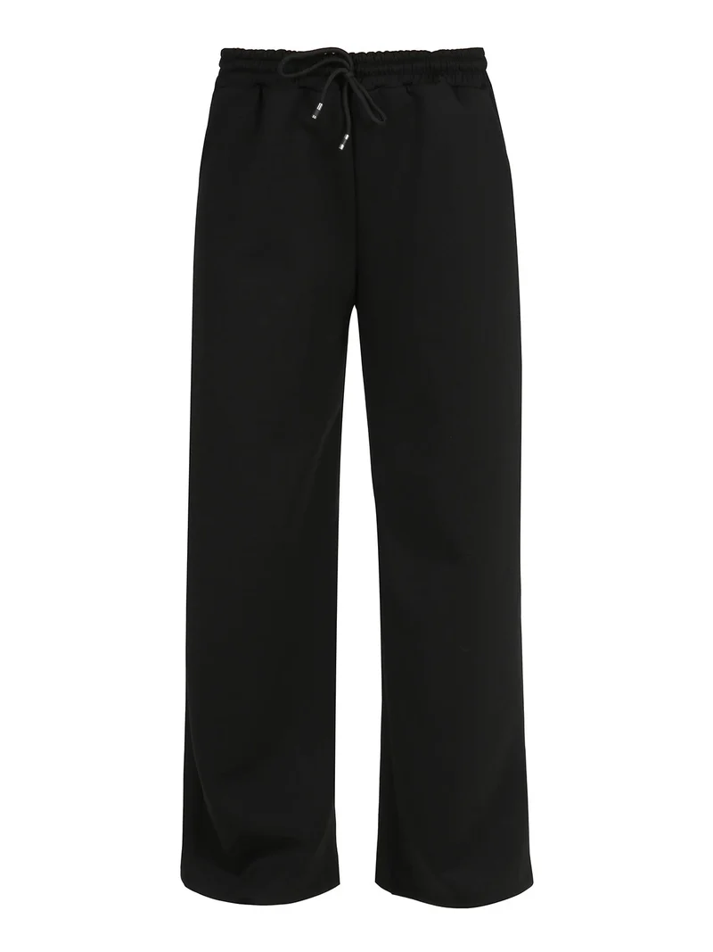 Pantaloni donna in felpa a gamba larga con coulisse - nero