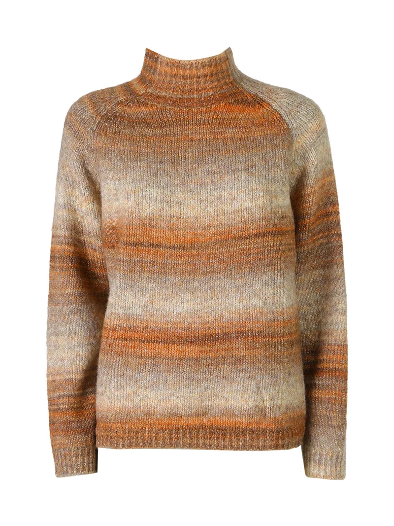 Maglione donna multicolore con collo a lupetto - cammello